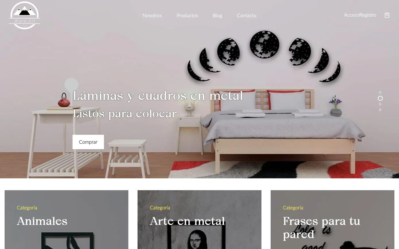 Portada de metalartweb.com con carrusel de ambientes