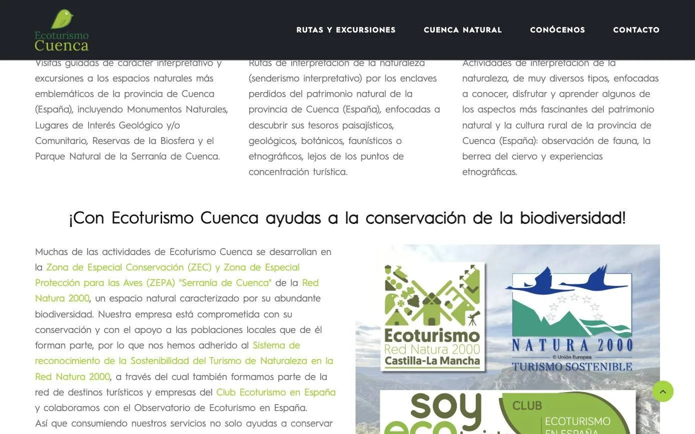 Bloque de sostenibilidad con los sellos de Red Natura 2000 y Club Ecoturismo