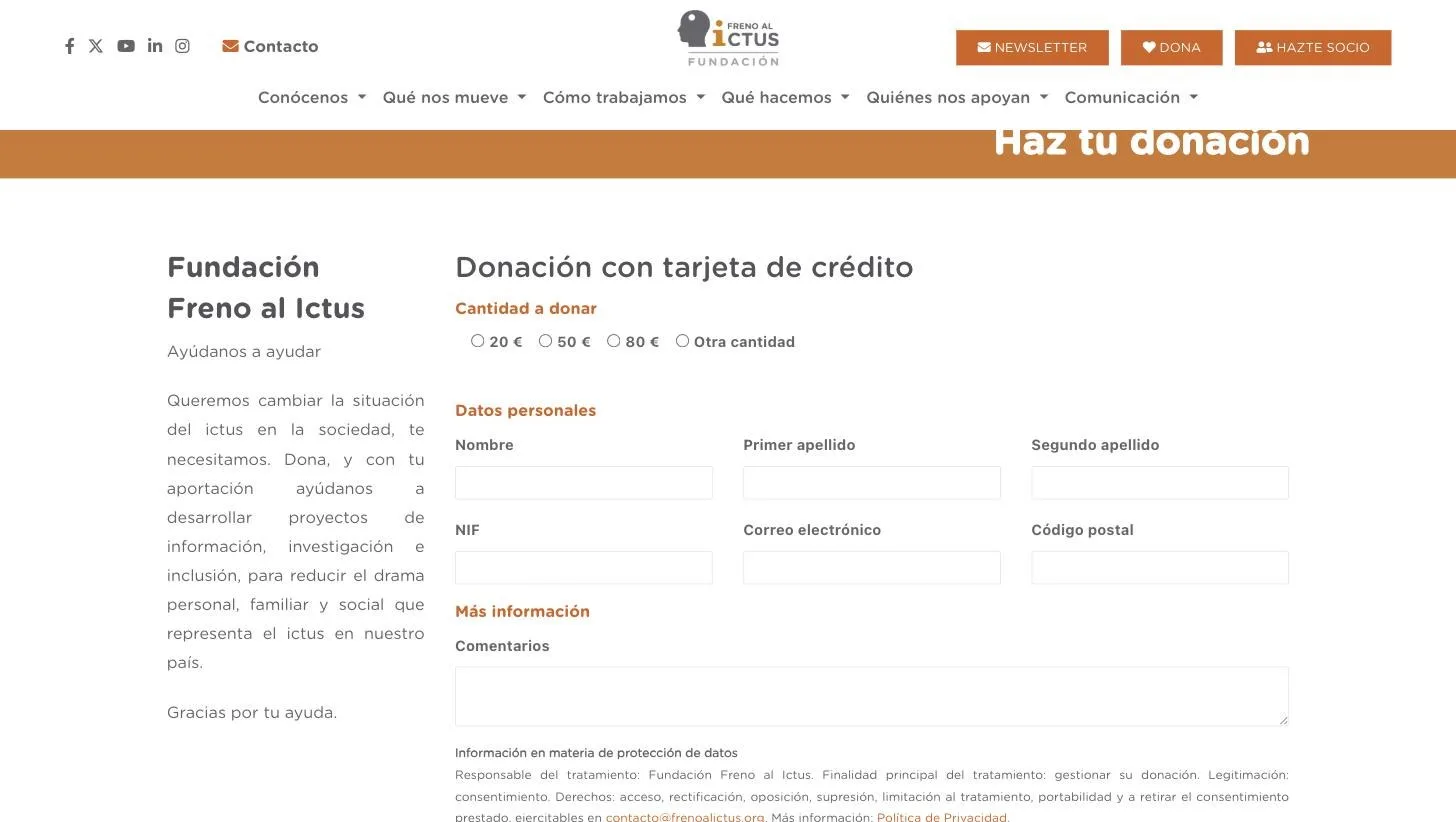 Donación con tarjeta: importes preestablecidos y datos del donante
