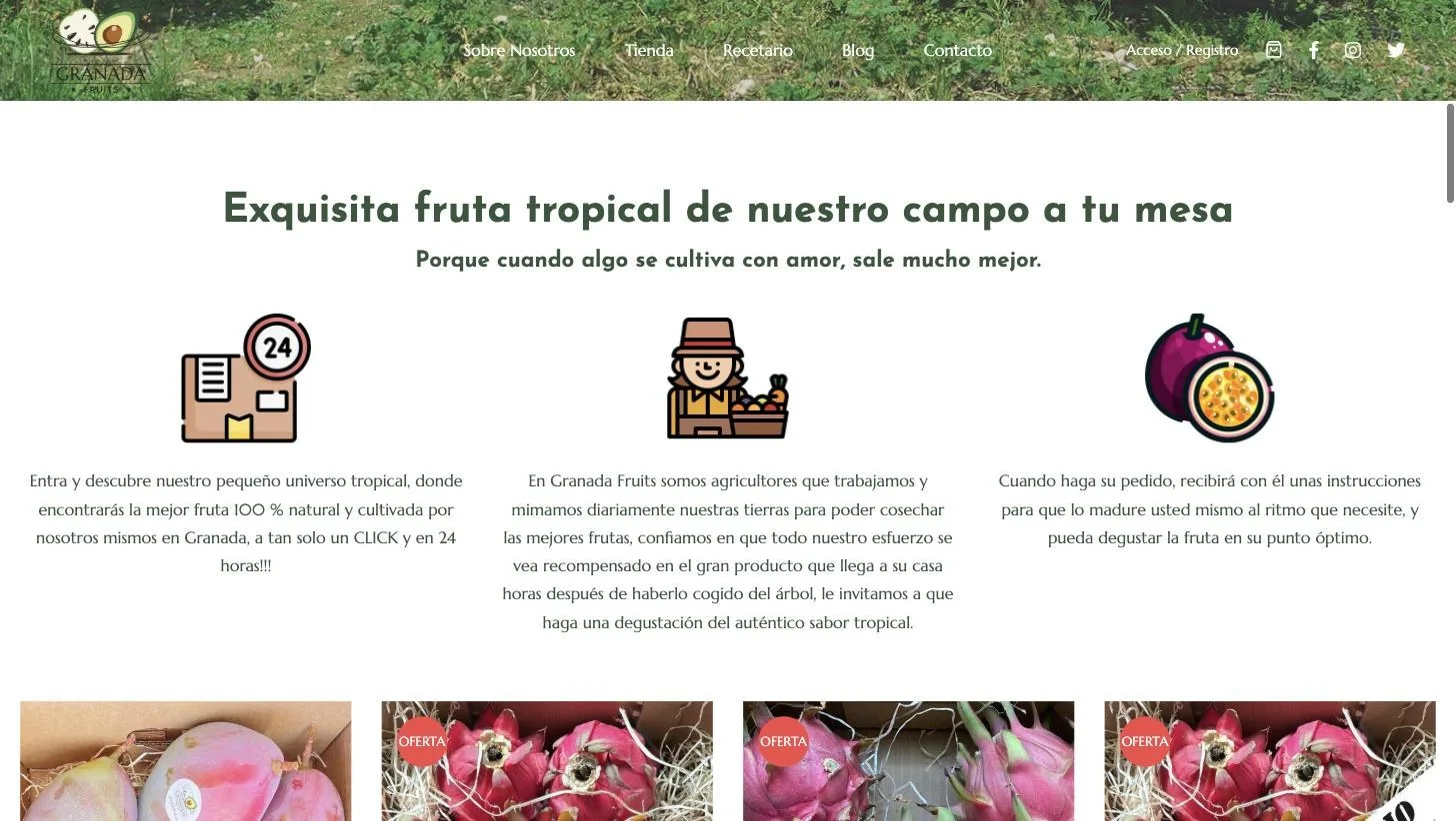 Bloques de envío en 24 h, venta directa del agricultor e instrucciones de maduración