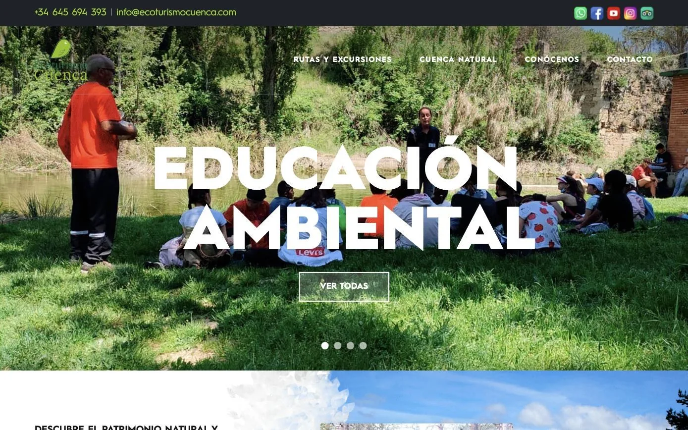 Portada de ecoturismocuenca.com con carrusel de líneas de actividad