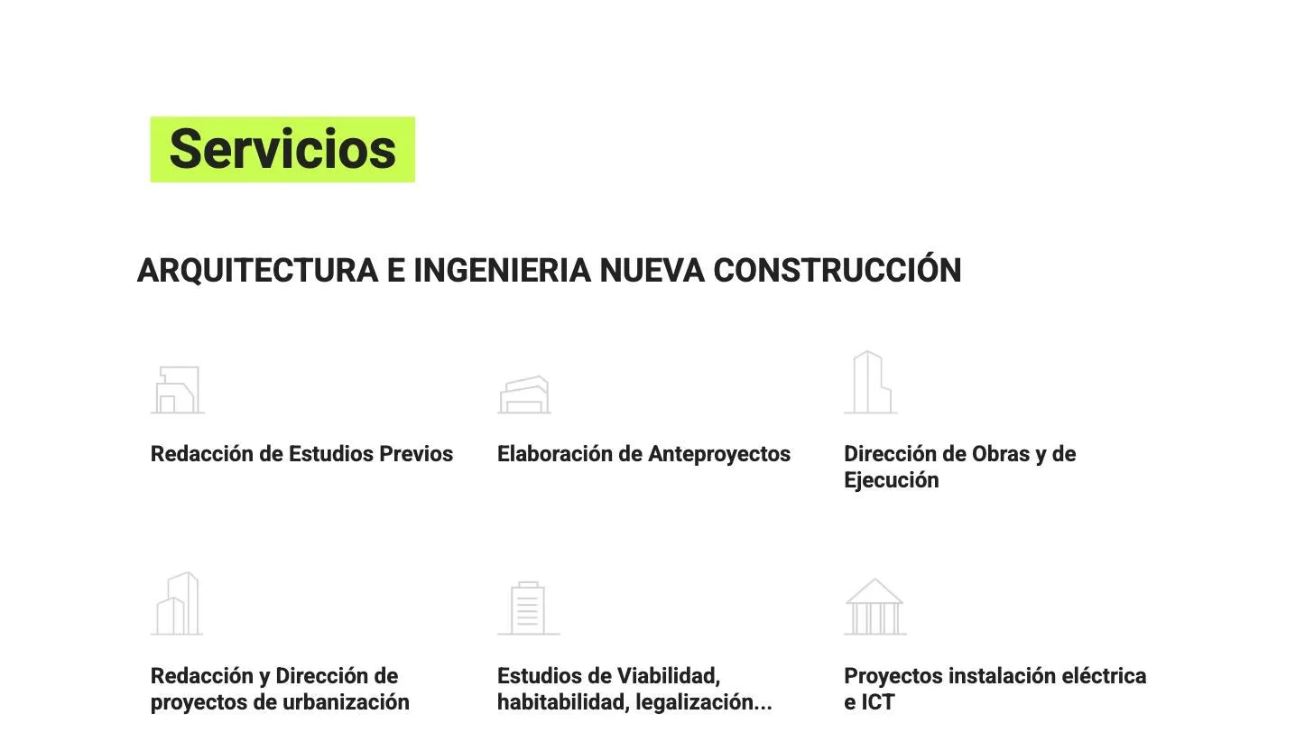 Listado de servicios de nueva construcción y rehabilitación