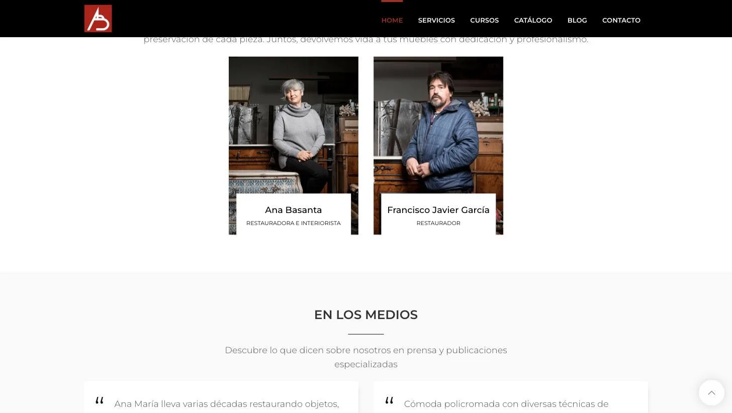 Sección de equipo y apartado En los medios