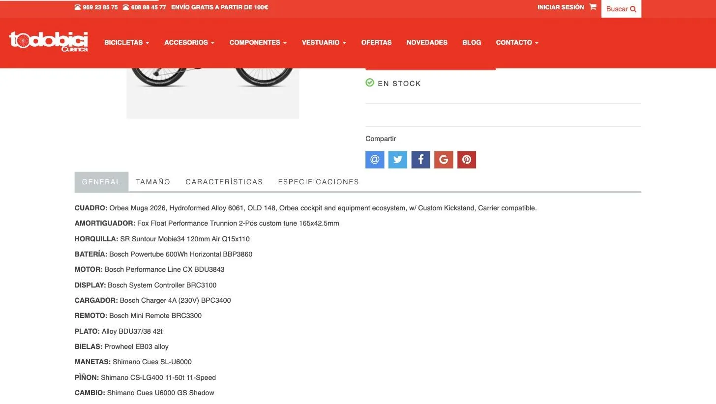 Ficha con pestañas técnicas y despiece completo de componentes