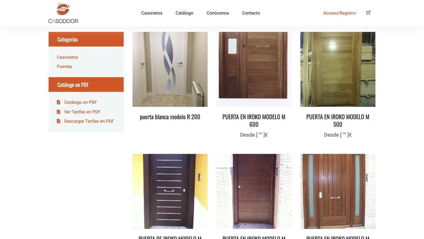 Listado de puertas en iroko y pino con descarga de tarifas