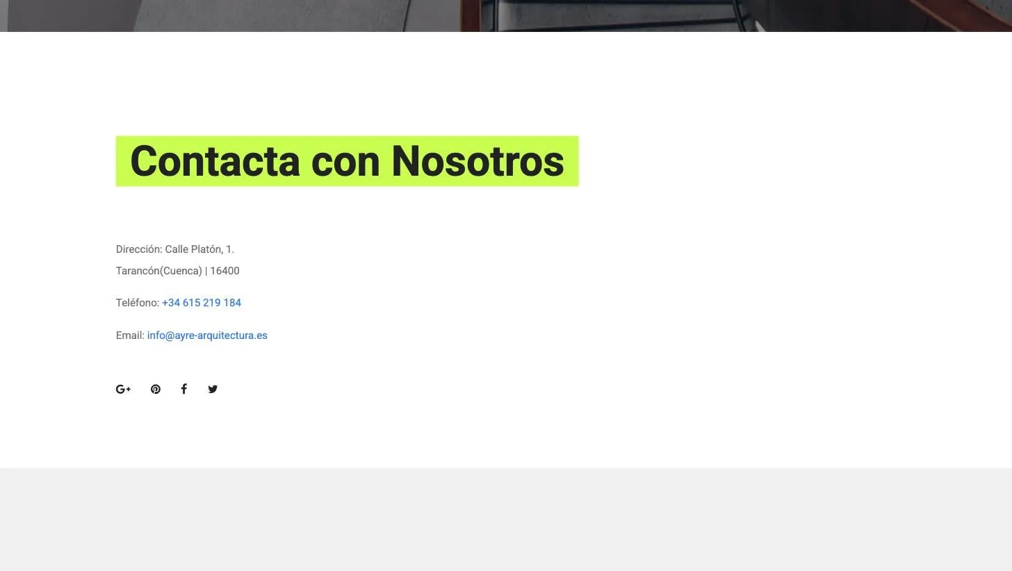 Página de contacto del estudio