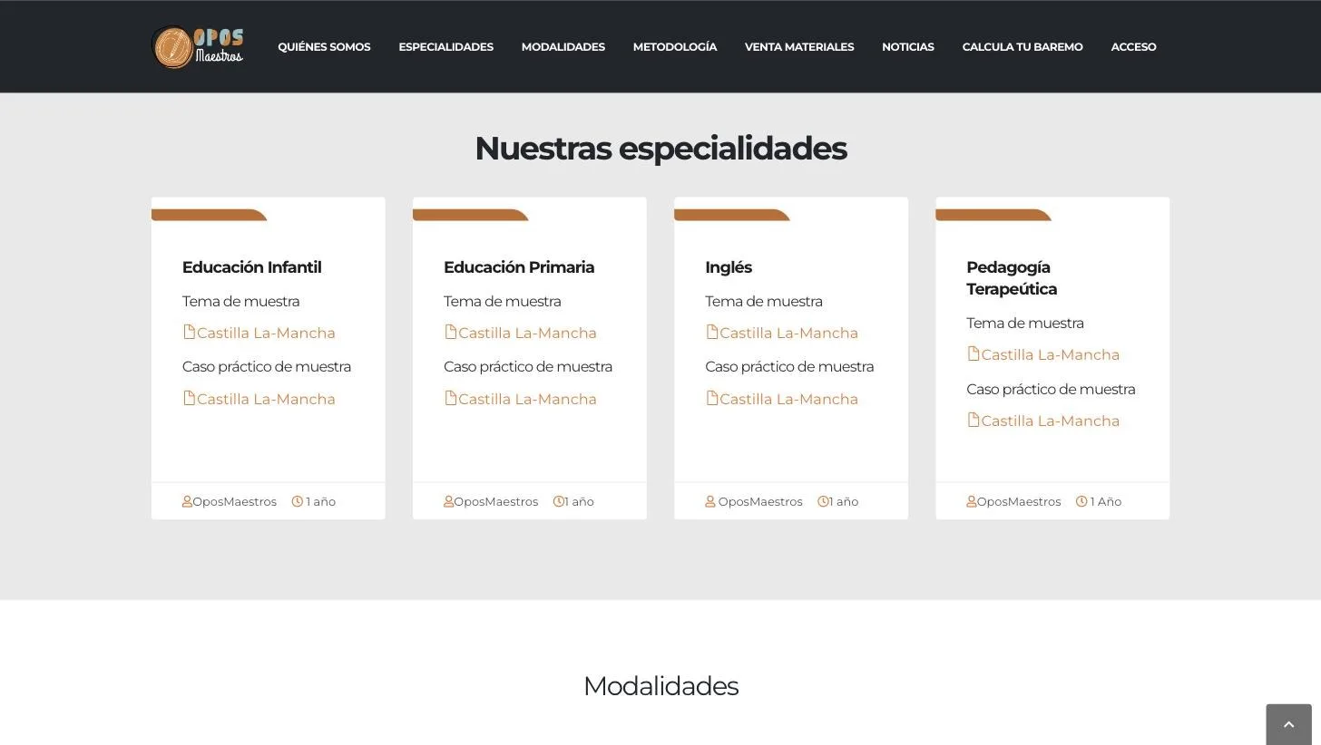 Las cuatro especialidades con tema y caso práctico de muestra descargables