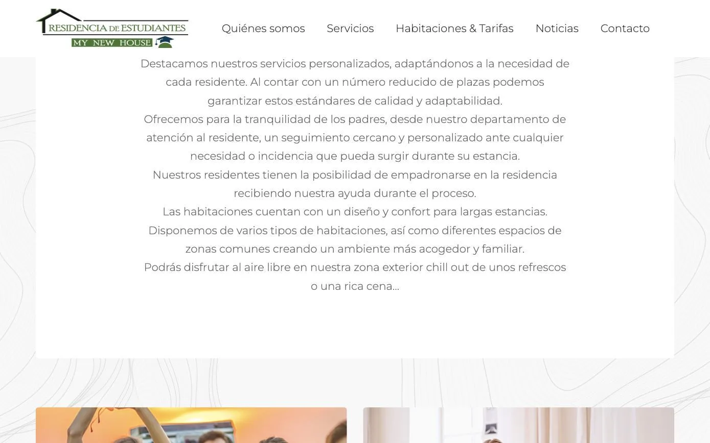 Página de servicios con el detalle de lo incluido en la estancia