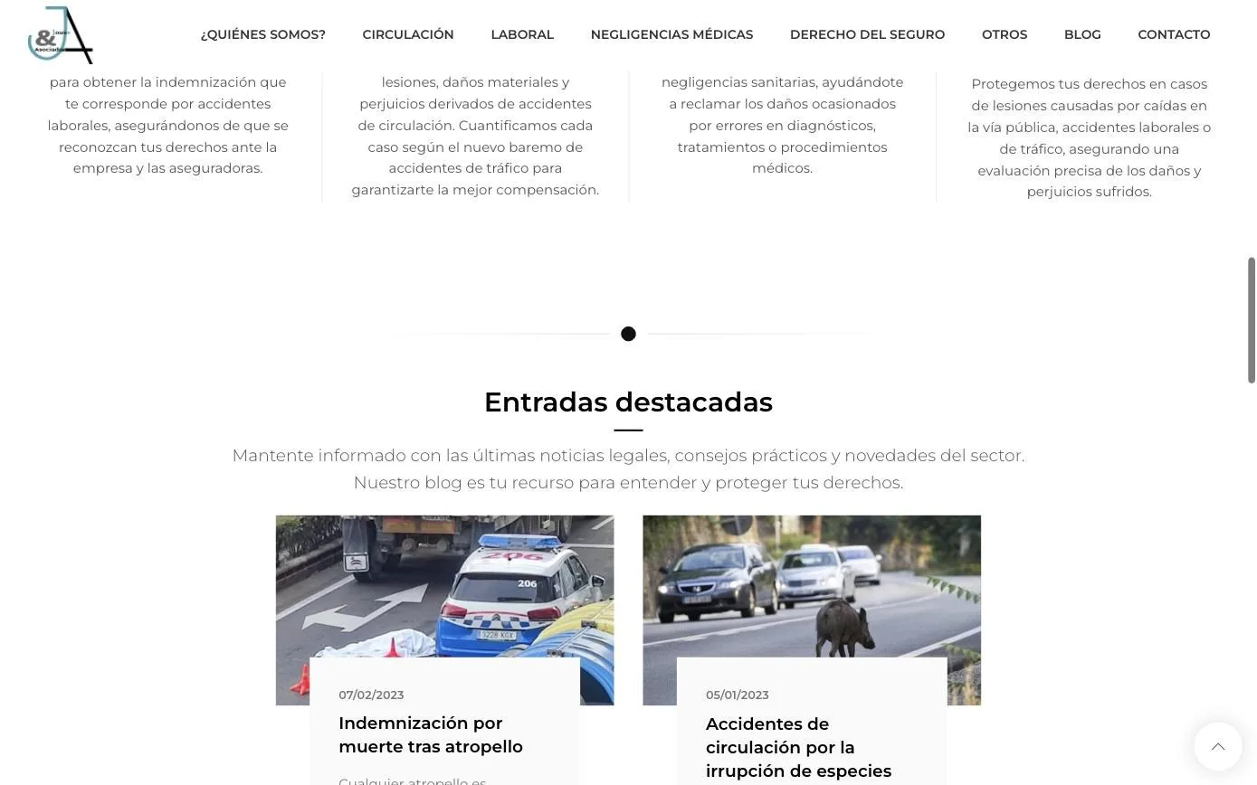 Rejilla de áreas de práctica y entradas destacadas del blog