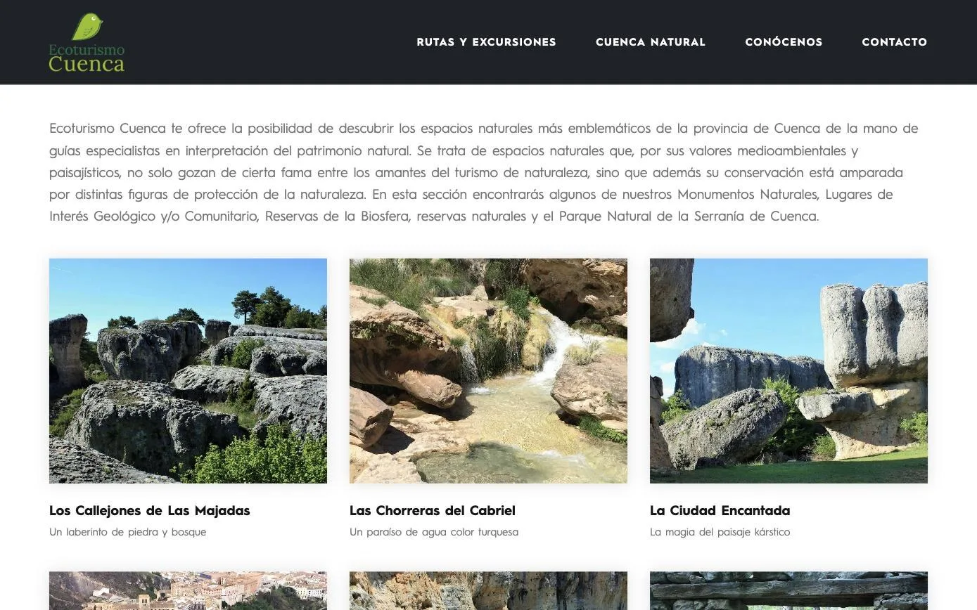 Rejilla de espacios naturales con imagen y reclamo