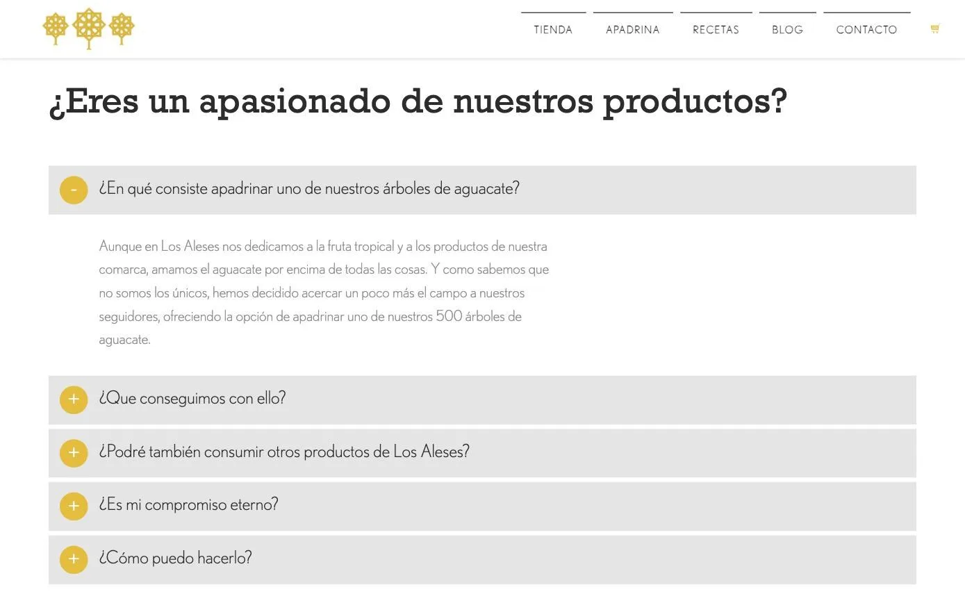 Página del programa de apadrinamiento con preguntas desplegables