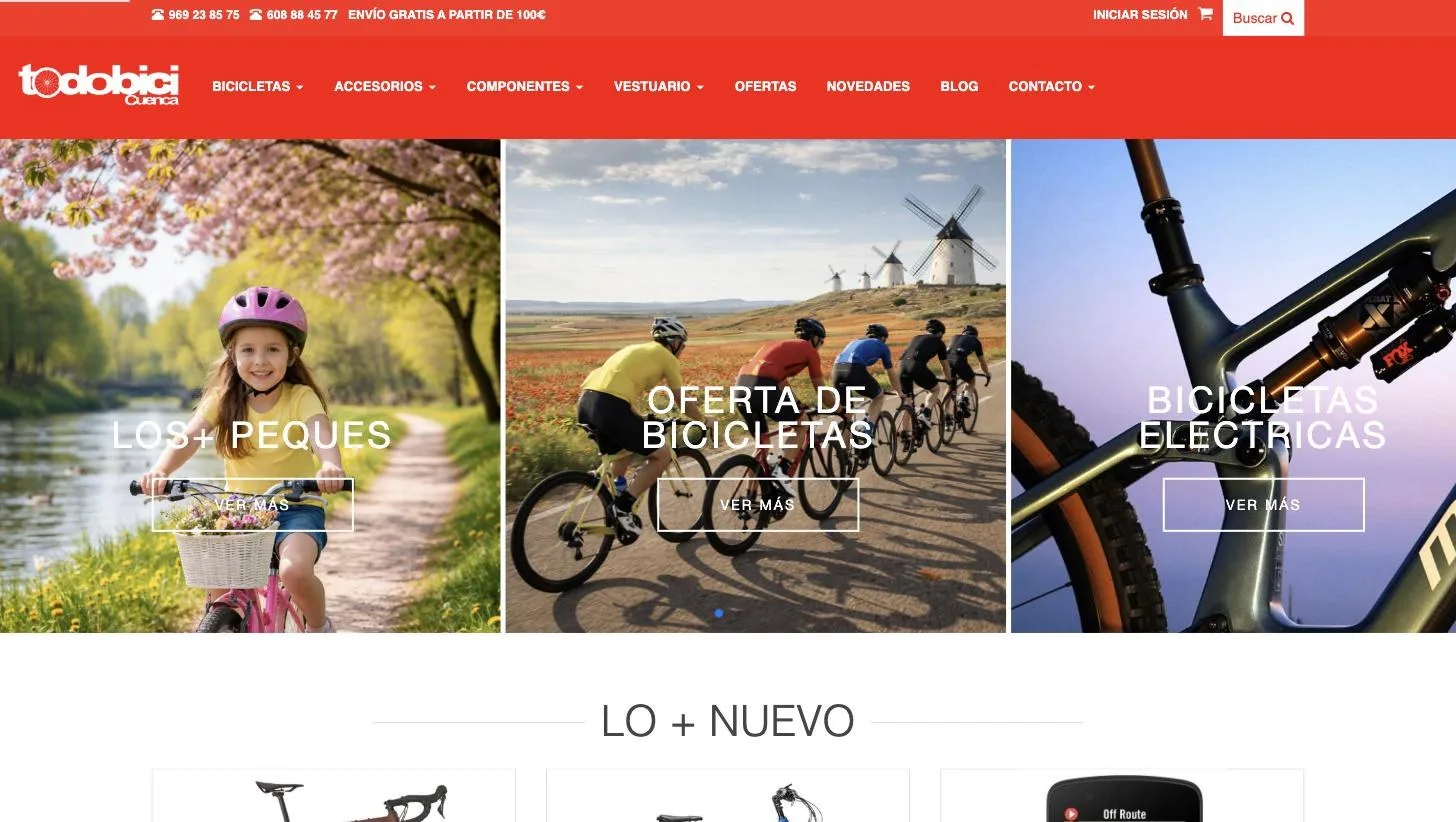 Portada de todobicicuenca.com con los tres accesos de campaña