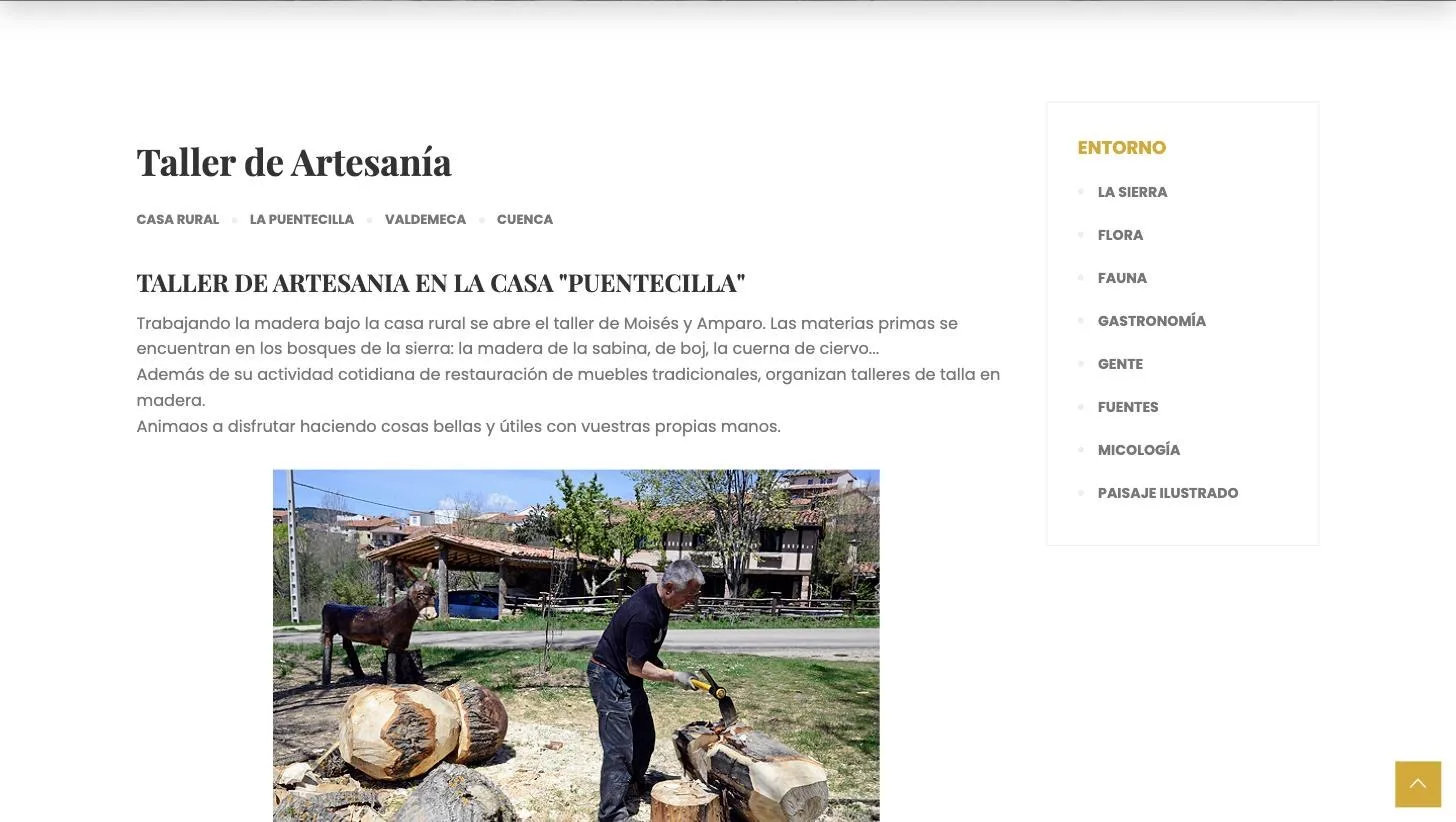 Página del taller de talla en madera bajo la casa rural