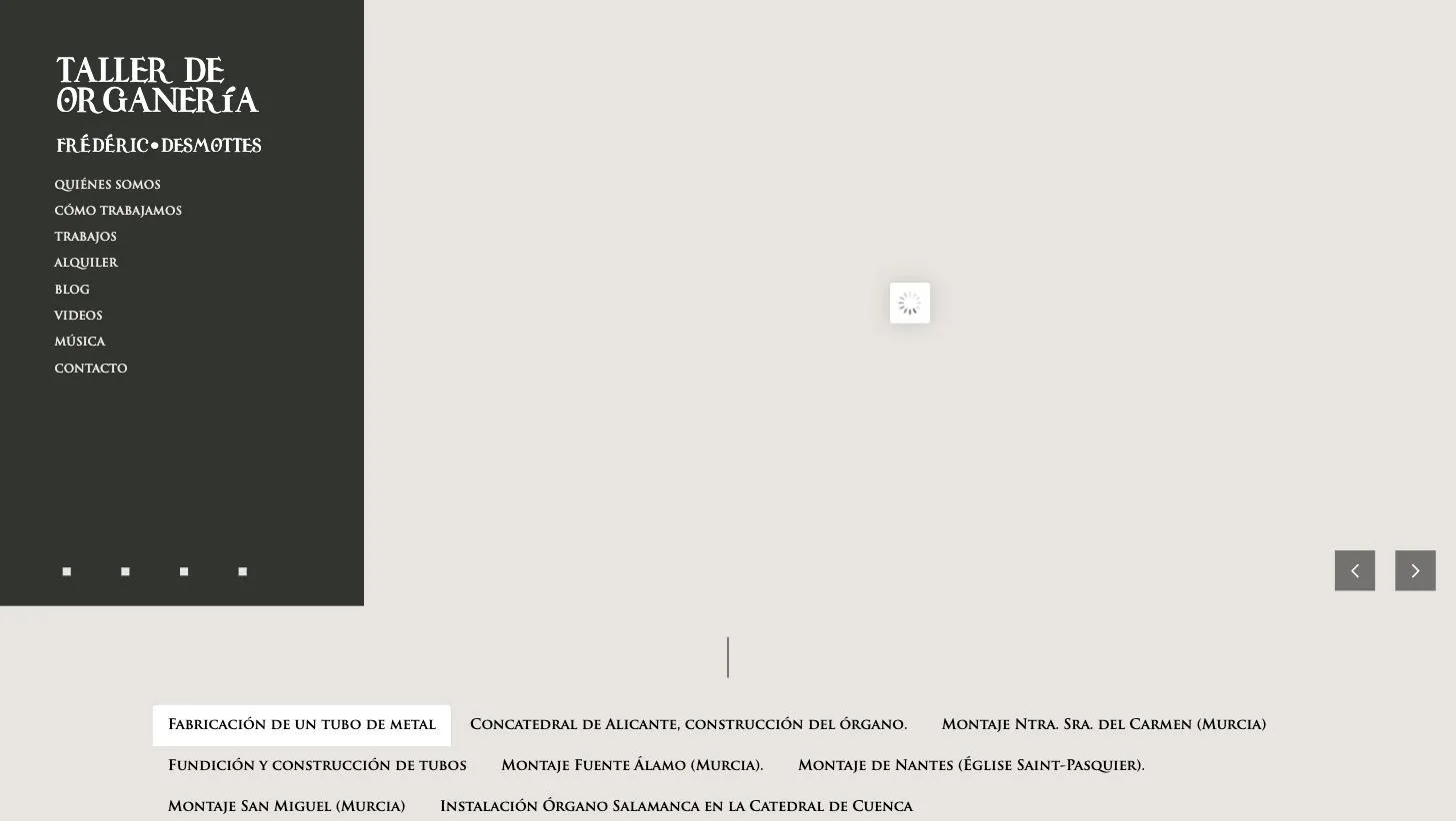 Portada de desmottes.org con navegación lateral y galería de vídeos