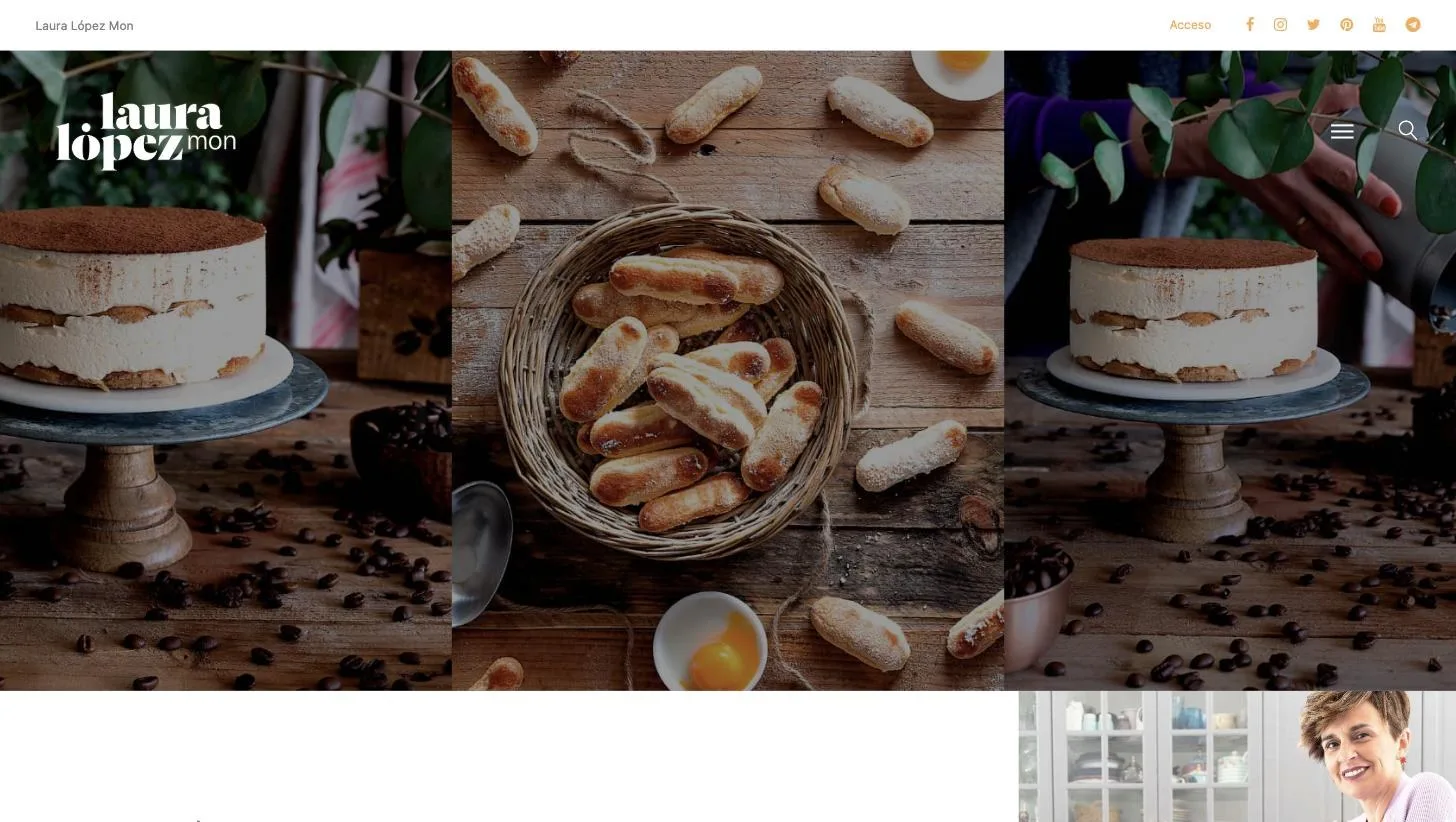 Portada de lauralopezmon.es con mosaico fotográfico de recetas