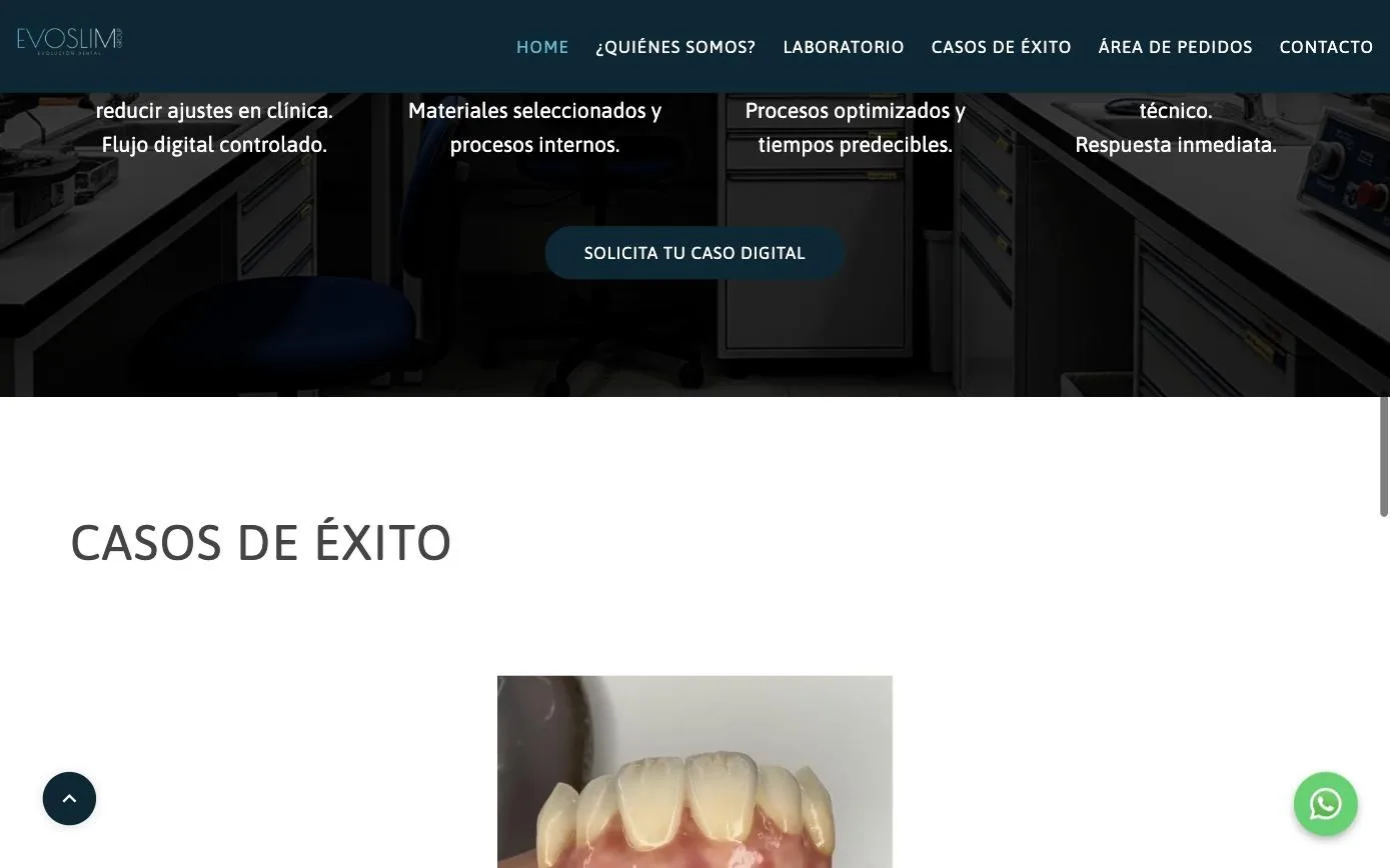 Sección de casos de éxito con trabajos reales del laboratorio