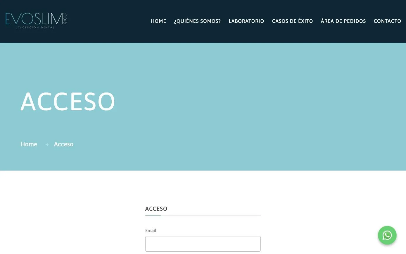 Pantalla de acceso al área privada de pedidos