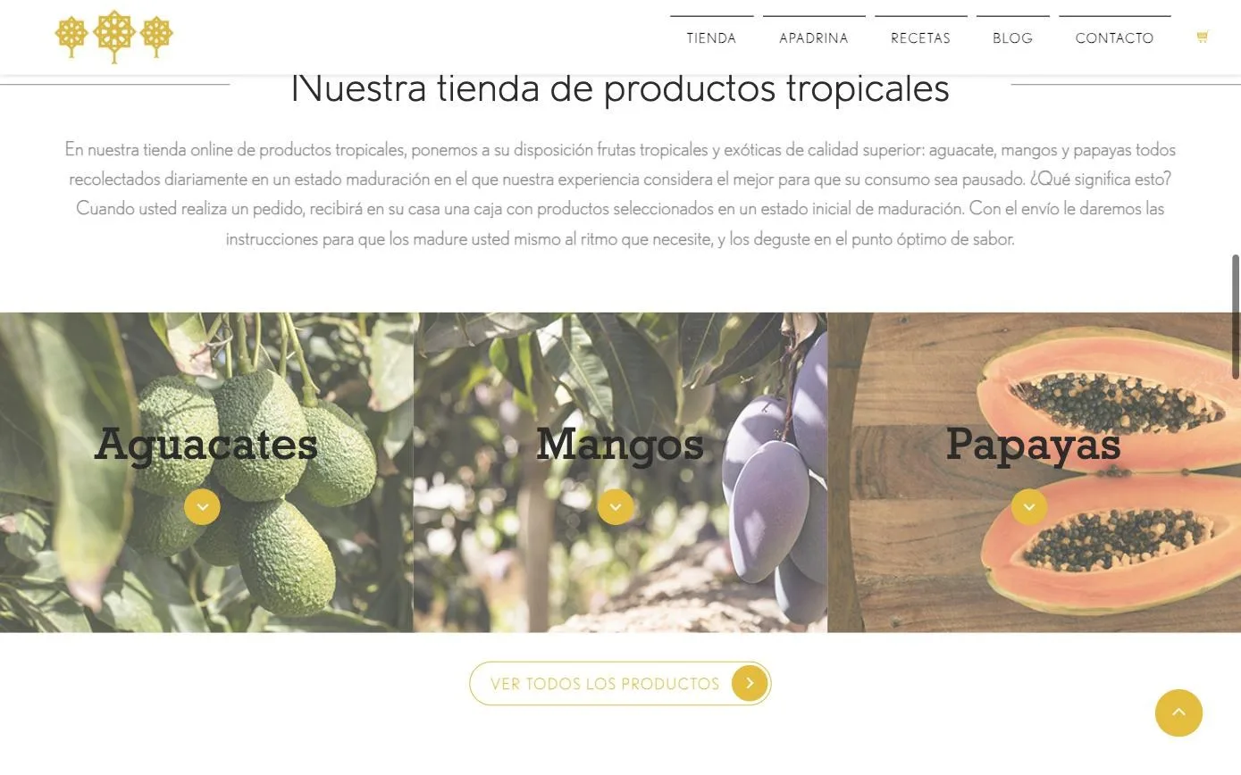 Aguacates, mangos y papayas con acceso a cada categoría