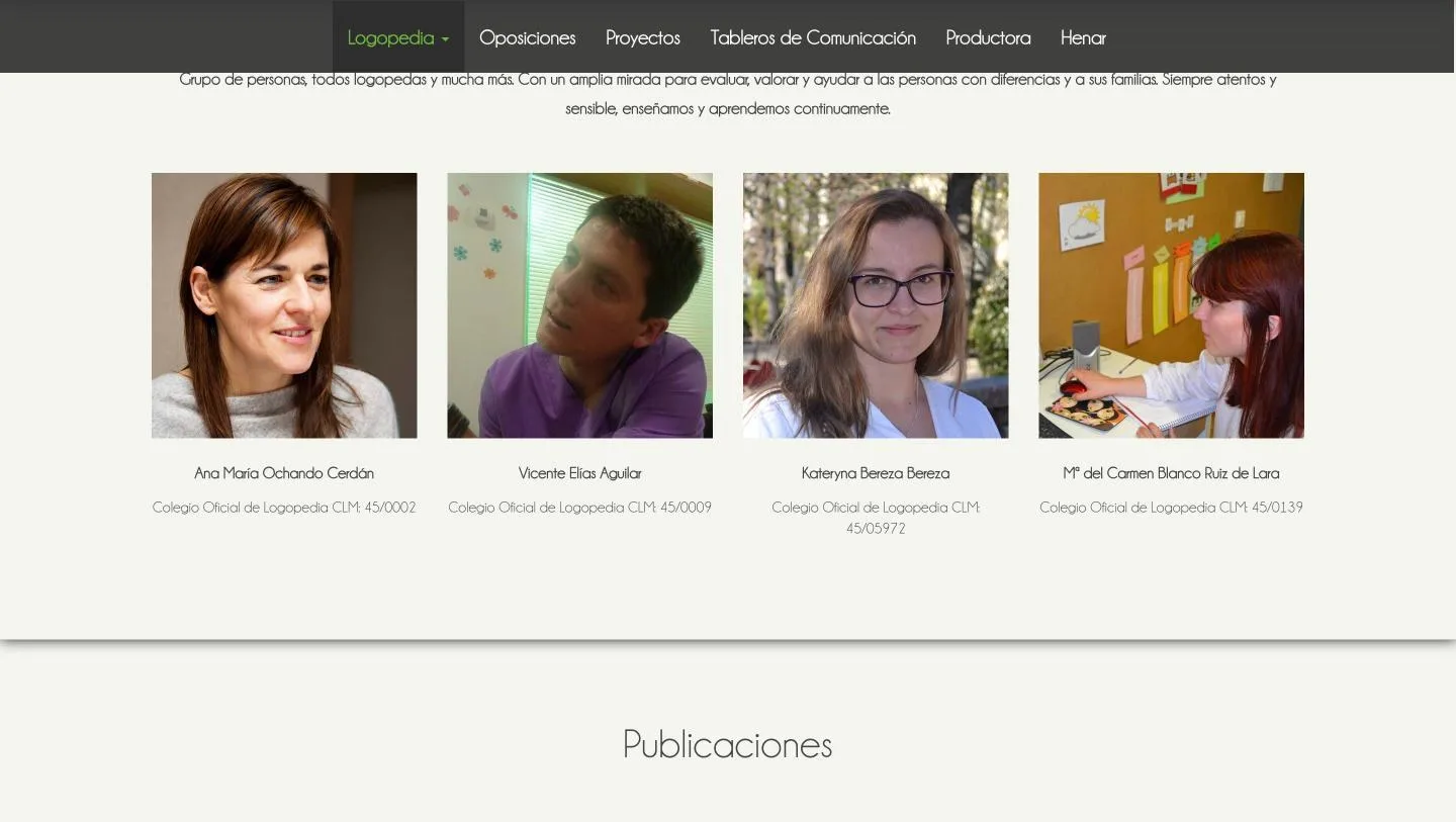 Fichas del equipo con el número de colegiado de cada profesional