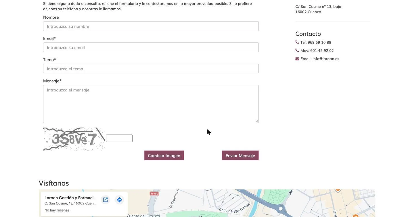 Formulario con captcha propio y mapa de localización