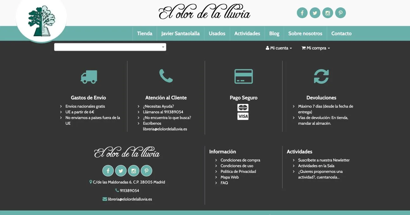 La sección de libro usado no tiene contenido: cabecera y pie, nada en medio
