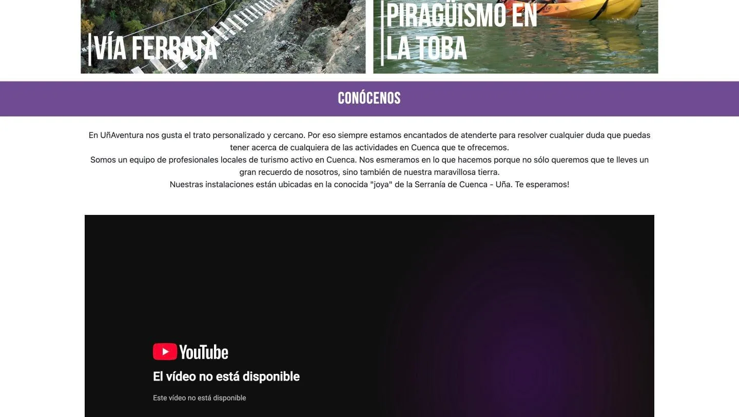 Bloque de presentación con el vídeo de YouTube no disponible