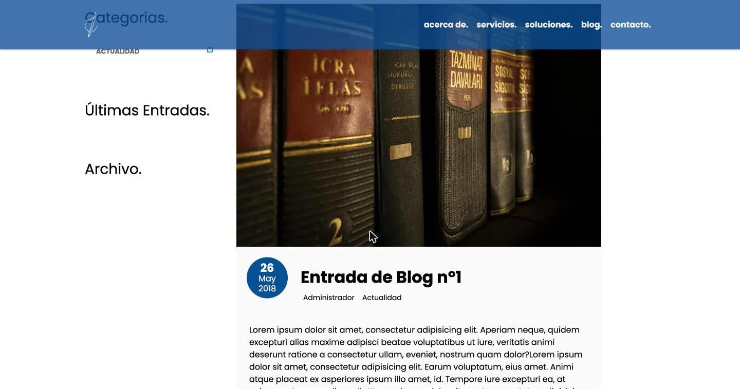 Blog con la entrada de ejemplo en Lorem ipsum