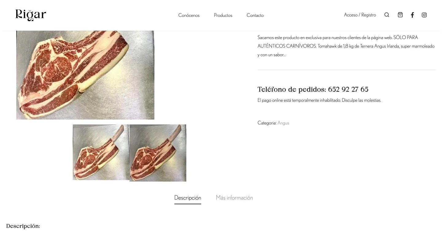 Donde debería ir el botón de compra: «El pago online está temporalmente inhabilitado»
