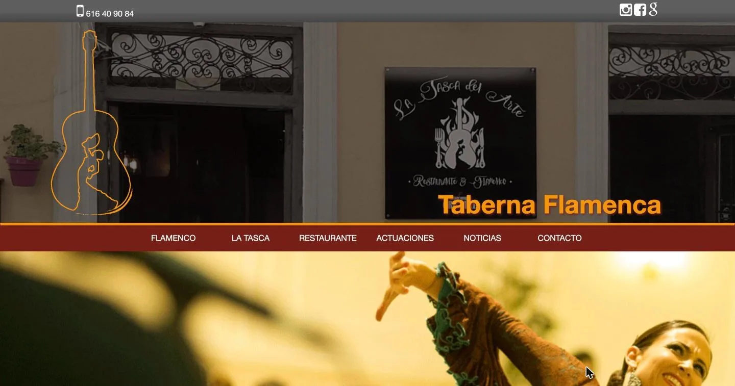 Portada de la-tasca-del-arte.es con la fachada y el logotipo de guitarra-bailaora