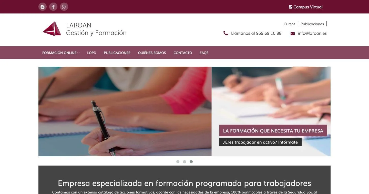 Portada de Laroan con el carrusel y el acceso al campus virtual