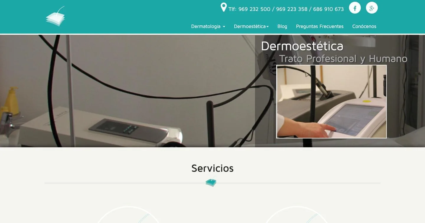 Portada de dermatologiamenendez.es con el carrusel de dermoestética