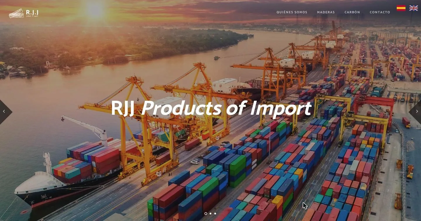Portada de importaciones-rjj.com con el carrusel de puerto de contenedores