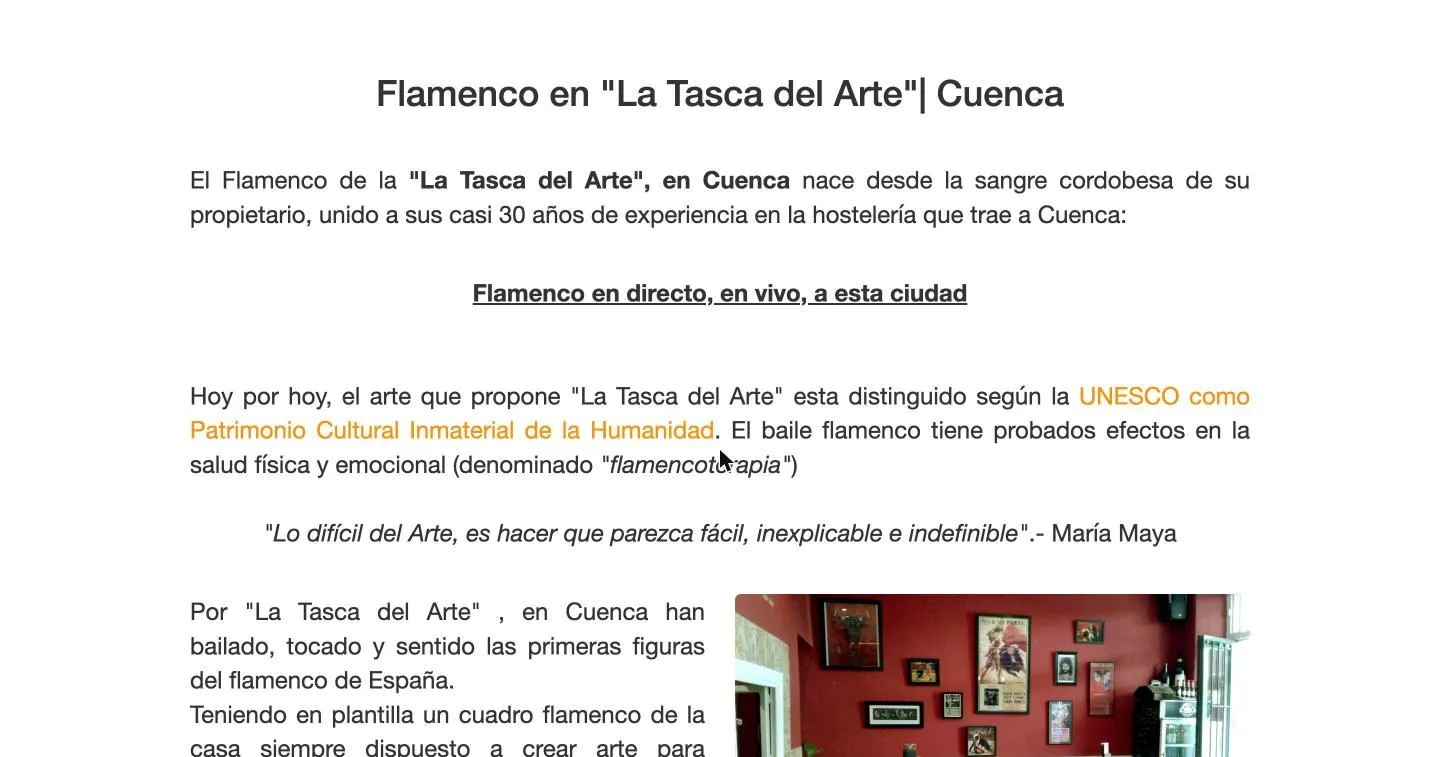 Sección de flamenco con el origen del proyecto y los talleres