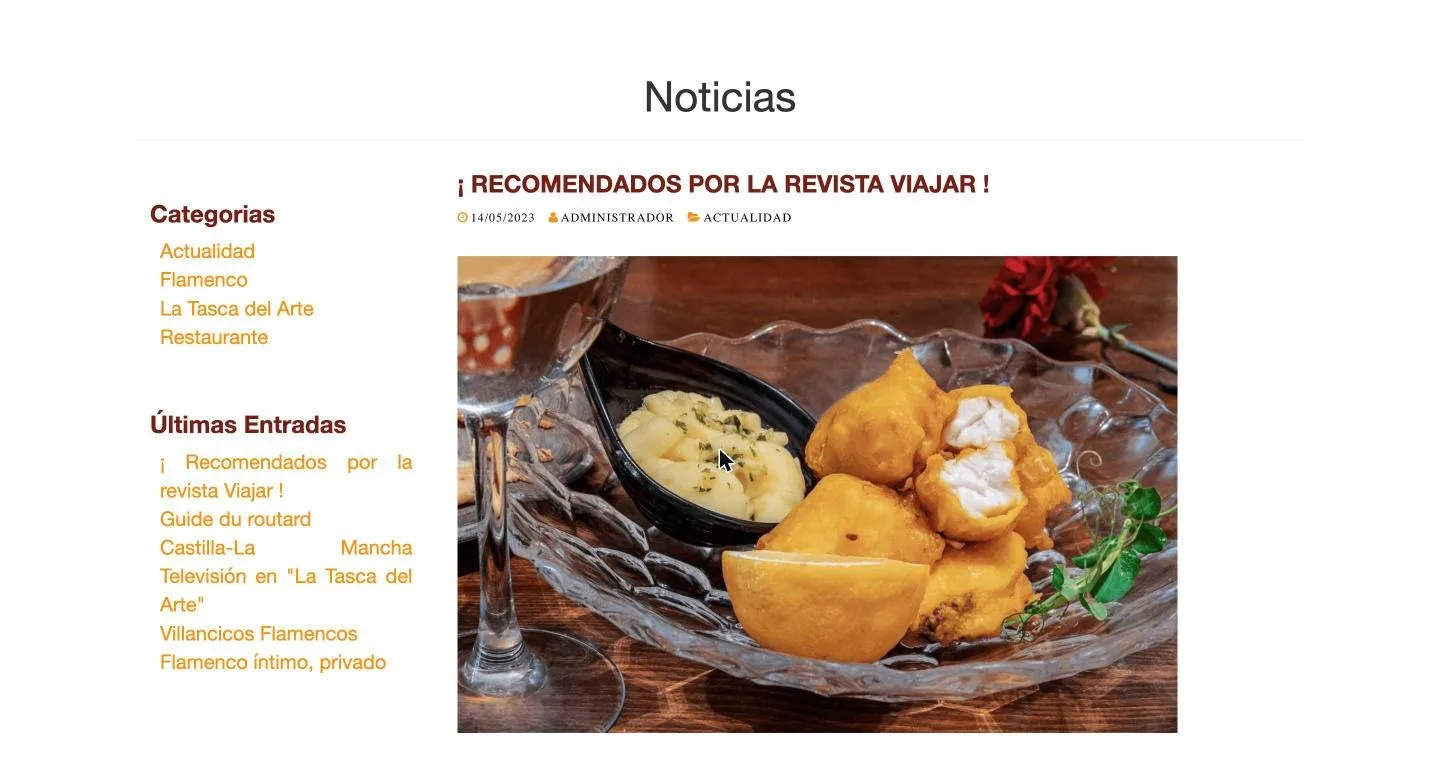 Blog de noticias con categorías y apariciones en medios y guías