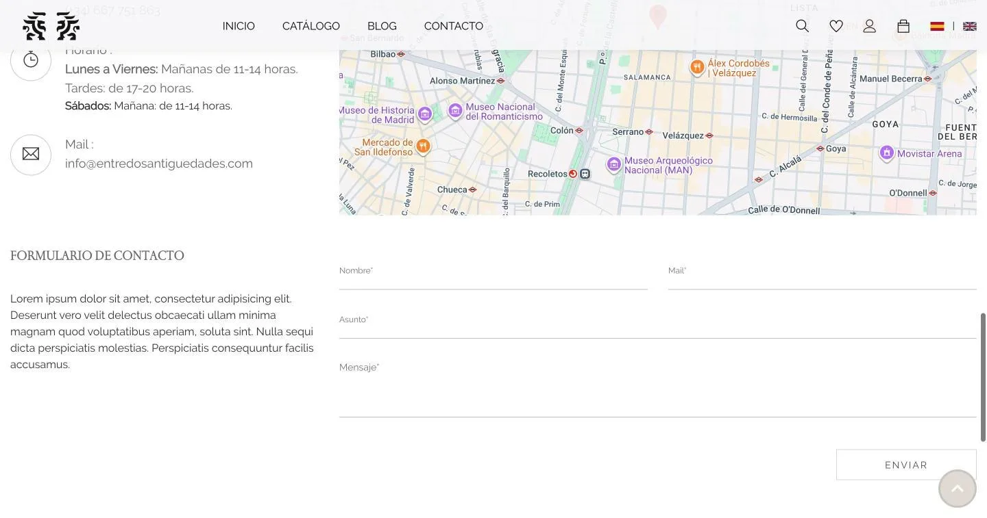 Cuatro campos sin consentimiento ni captcha, con un párrafo de Lorem ipsum al lado