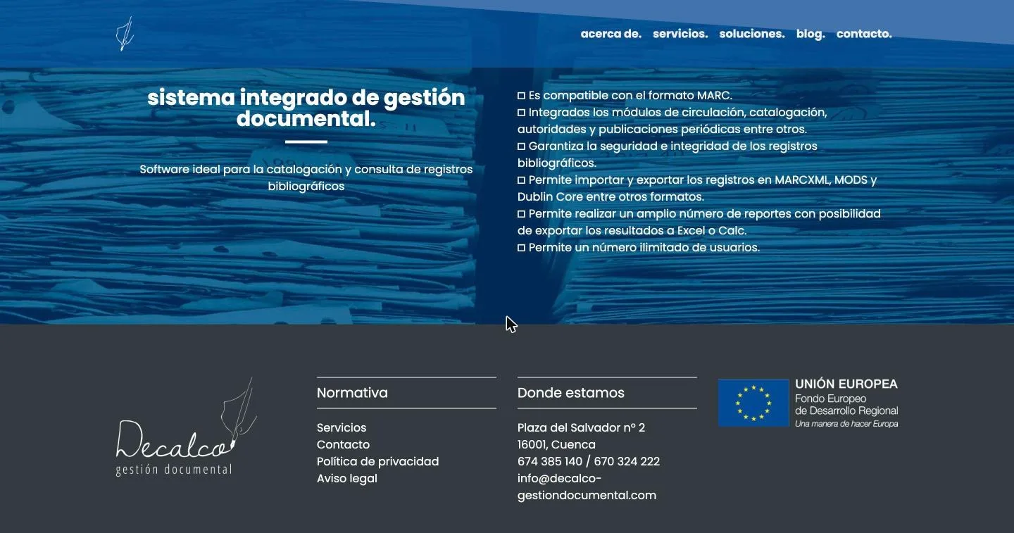 Ficha técnica del software y pie con el emblema FEDER