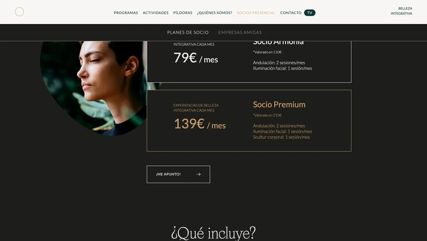 Los tres niveles de cuota con sesiones incluidas y valoración de referencia