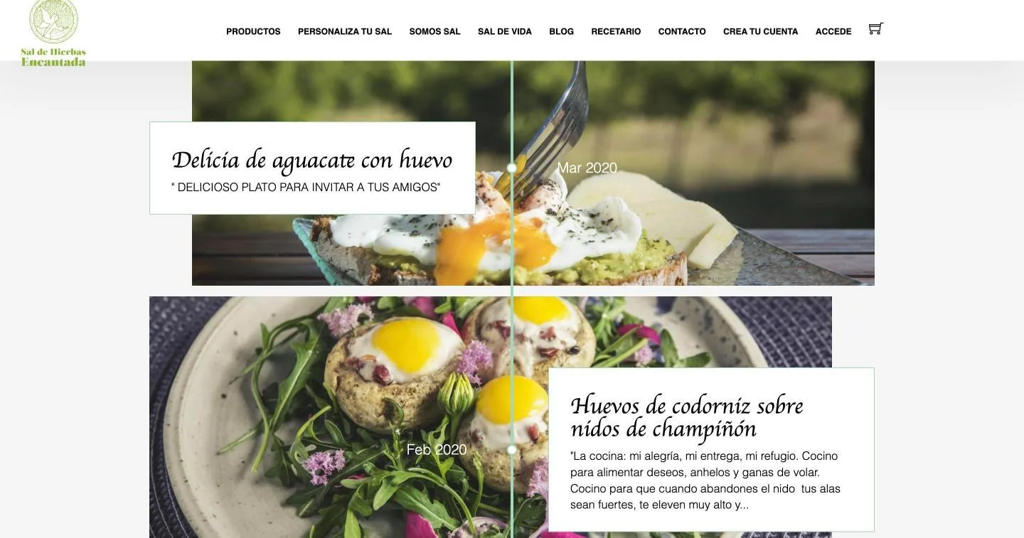 Línea de tiempo con fotografía propia y tarjeta de título por receta