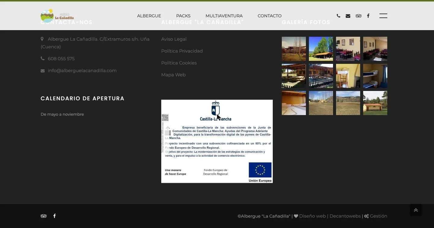 Pie con datos de contacto, galería y cartel de transparencia de la subvención