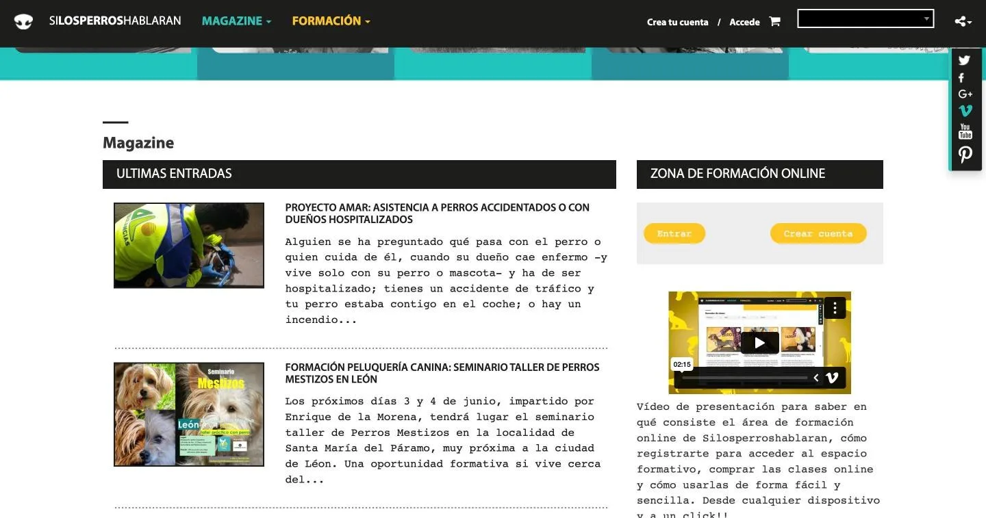 Listado editorial junto al acceso a la escuela y su vídeo de presentación