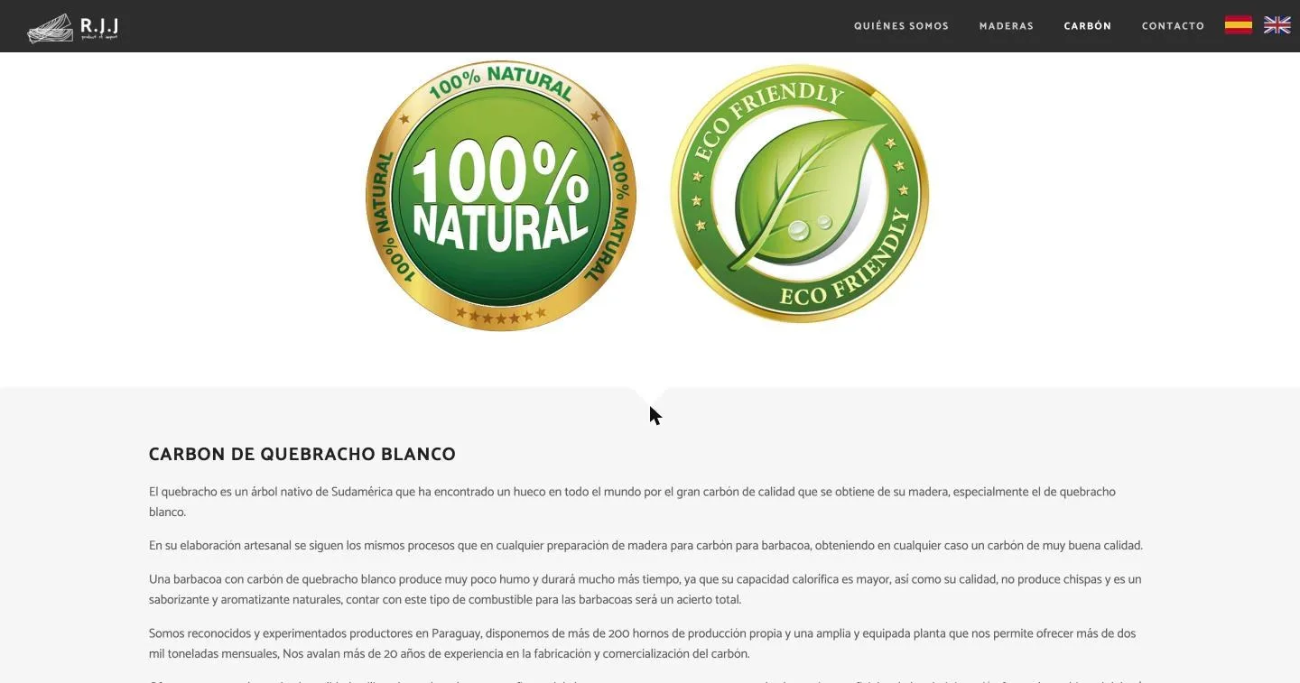Sección de carbón de quebracho blanco con los sellos de producto