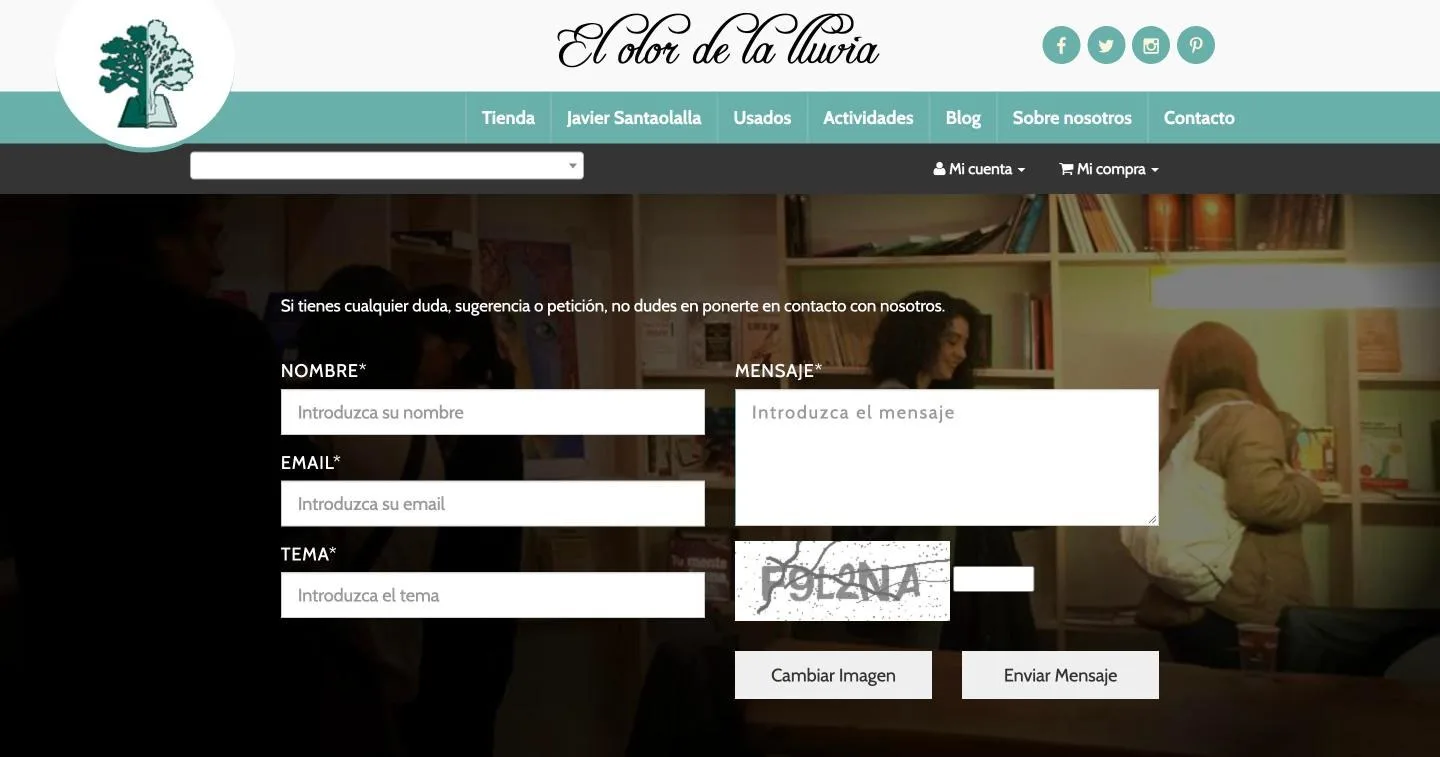 Formulario con captcha sobre la fotografía del interior, sin casilla de consentimiento