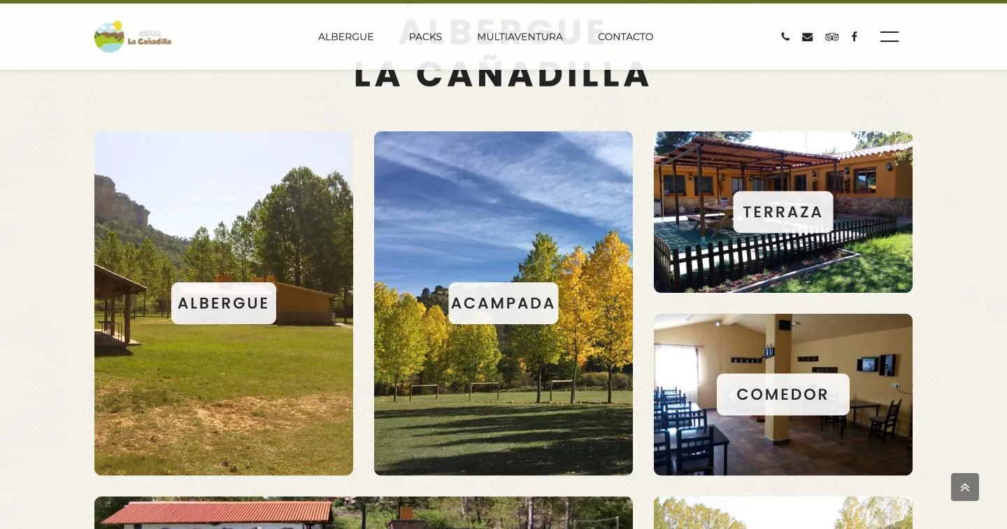 Mosaico de espacios: albergue, acampada, terraza, comedor y carpa de eventos