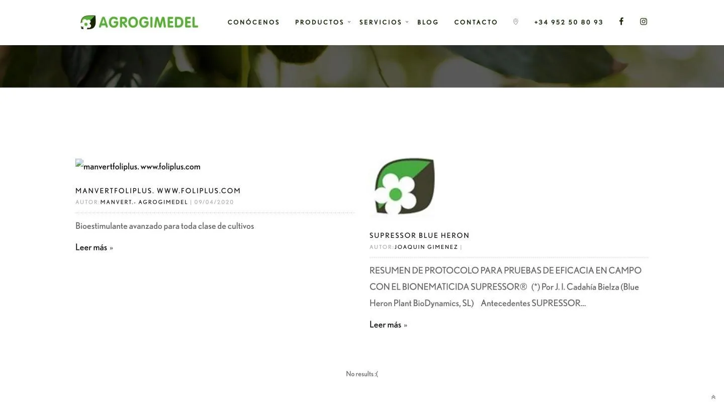 Listado del blog con la imagen rota y el mensaje «No results :(»