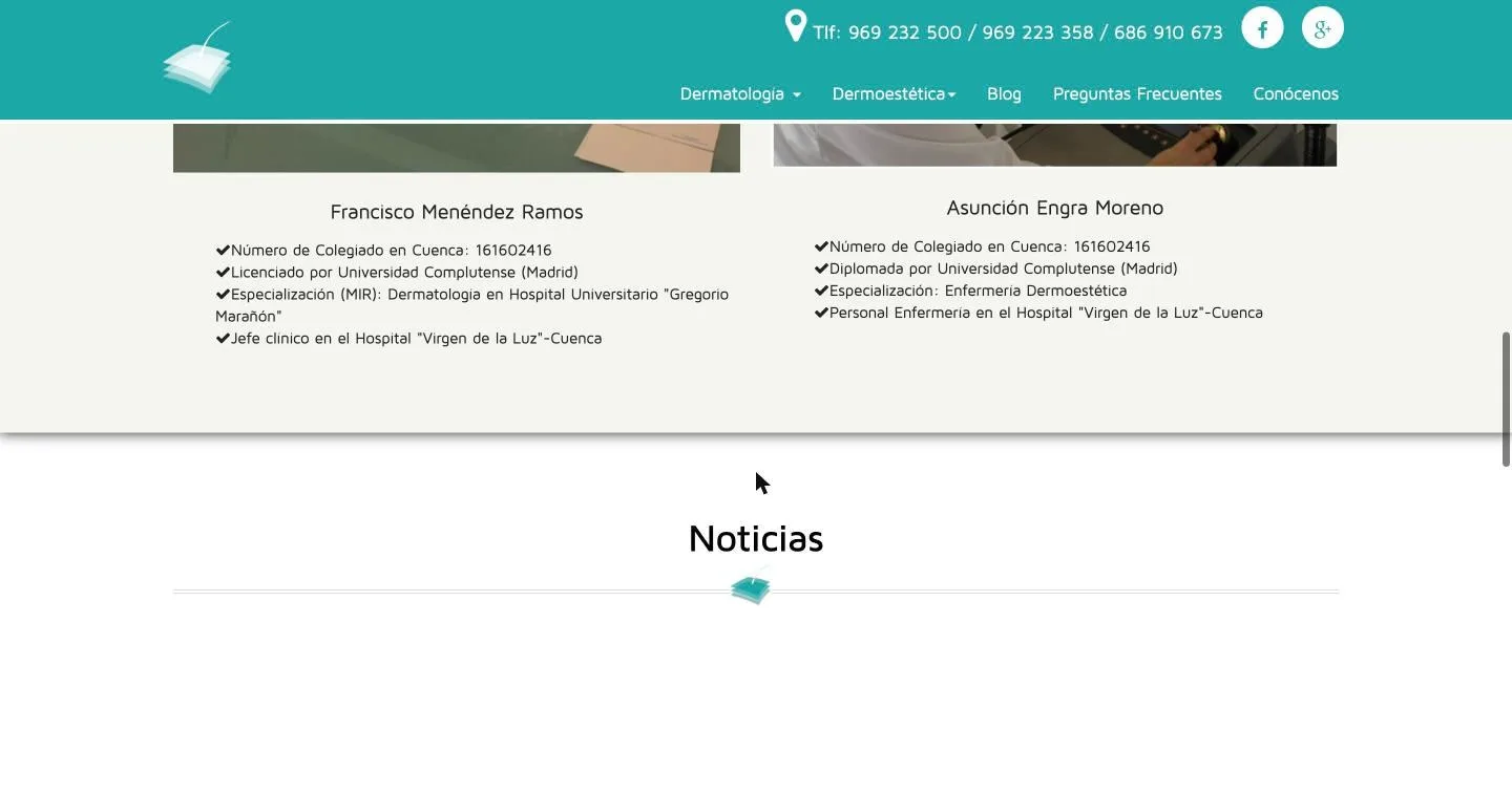 Fichas del equipo con número de colegiado, titulación y cargo hospitalario