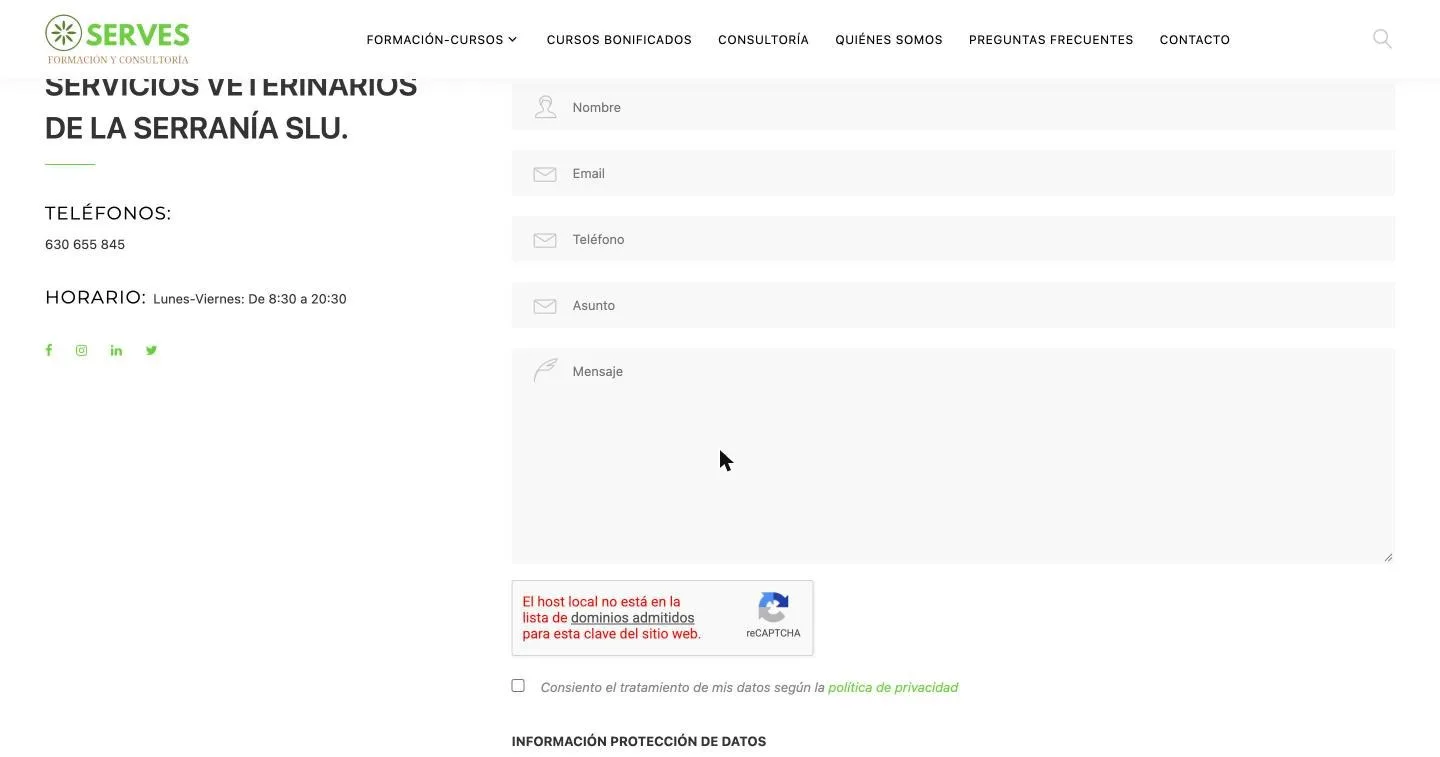 Formulario con reCAPTCHA, consentimiento e información de protección de datos