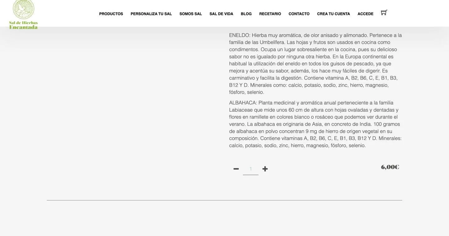 El precio y el selector de unidades están al final de la ficha y no hay botón de compra