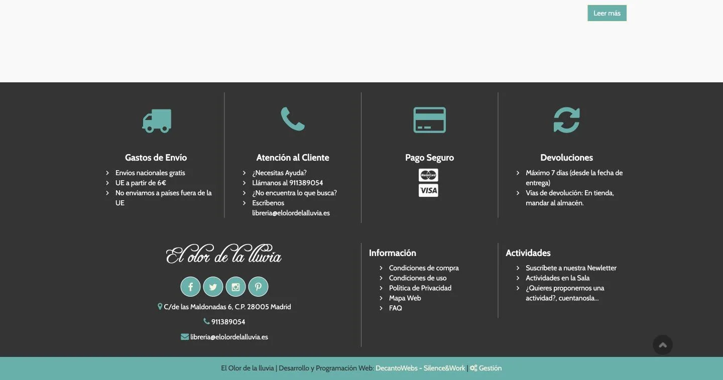 Envíos, atención al cliente, pago seguro y devoluciones, con los datos de la librería