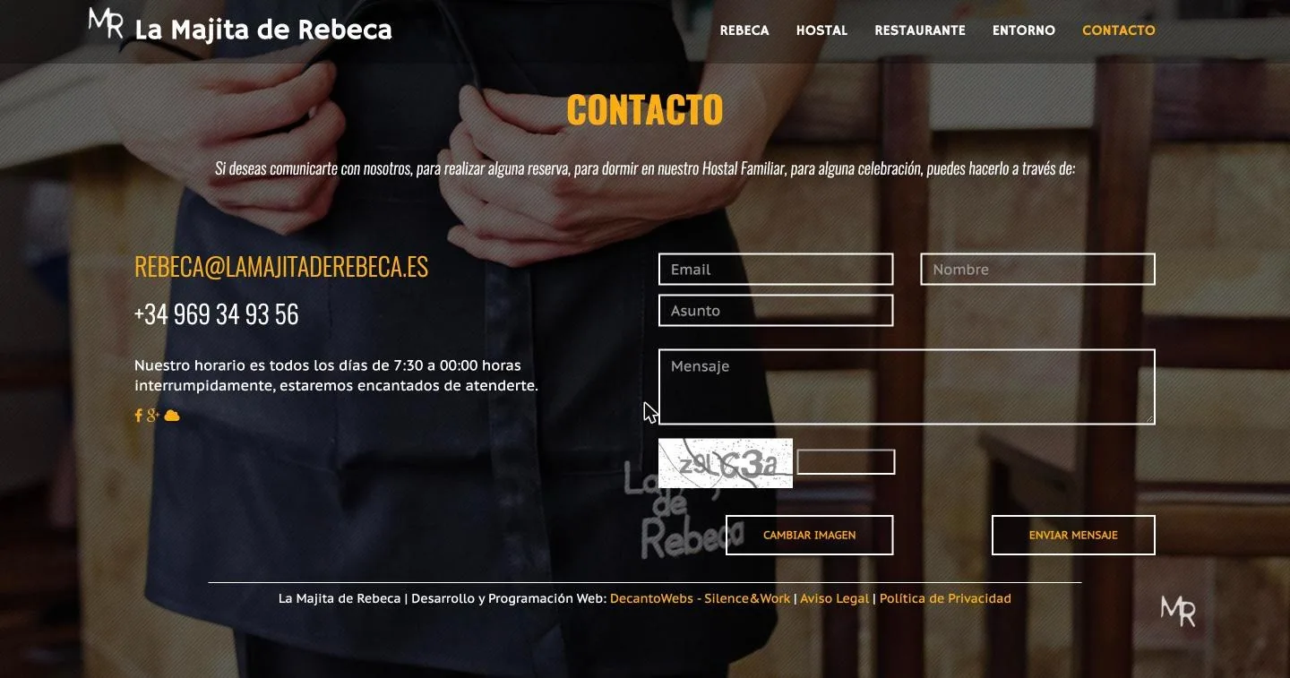 Datos de contacto, horario y formulario con captcha