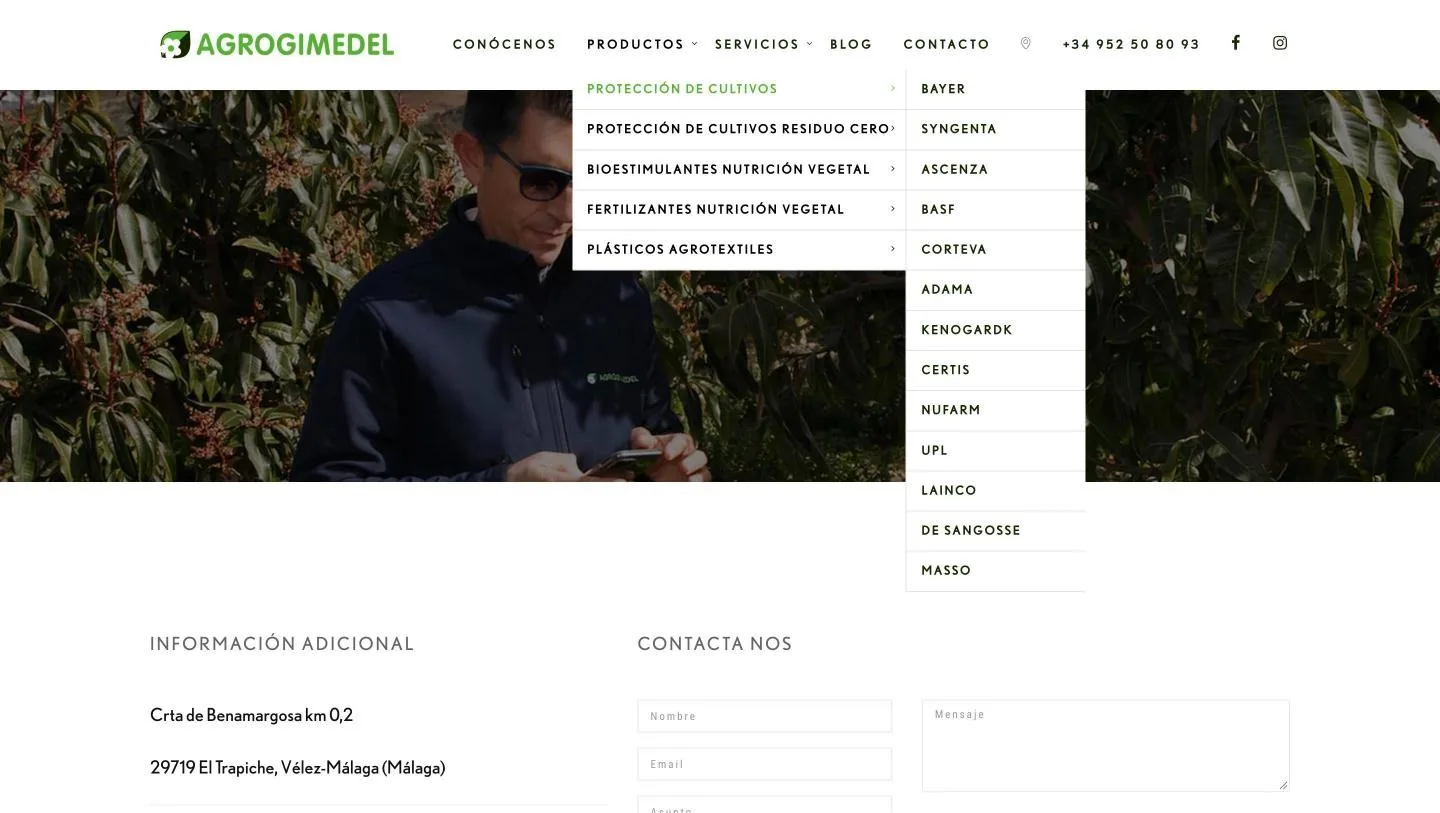 Las cinco familias y su submenú de marcas, que enlazan a las webs de los fabricantes